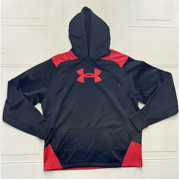 Under Armour Hoodie Sweatshirt Mens Size L Black Red Performance Athletic Loose - Picture 1 of 4